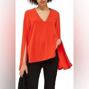 top shop size 4 bell sleeve with split detail blouse in scarlet red